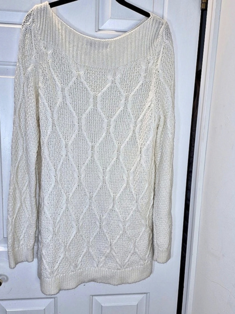 LOFT Cable Knit Geometric Sweater Size XL Cream